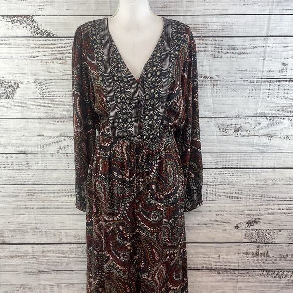 Knox Rose Dress sz Medium Navy Blue Gold Red Paisley Boho Modest Peasant Prairie - Picture 3 of 16